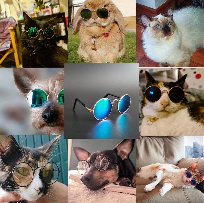 YAODHAOD Pet Sunglasses Classic Retro Circular Metal Prince Sunglasses Funny Cute Puppy Cat Teacher Bachelor Cosplay Glasses Pet Photos Props for Small Dog Catï¼ˆ2 Packï¼‰ (Pink) - Image 4